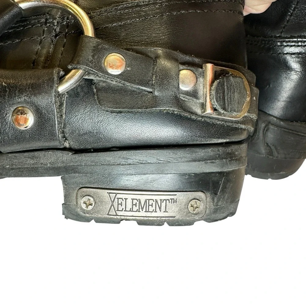 Xelement Men's 10 M Black Leather Eagle Harness Motorcycle Boots Vibram Sole